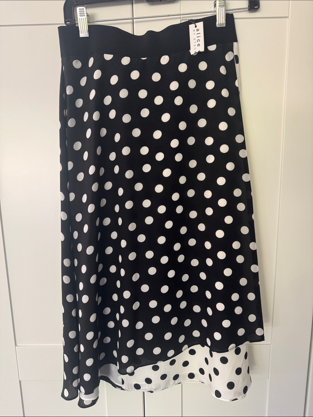 Alice & Olivia Black and White Polka Dot High-Low Skirt
